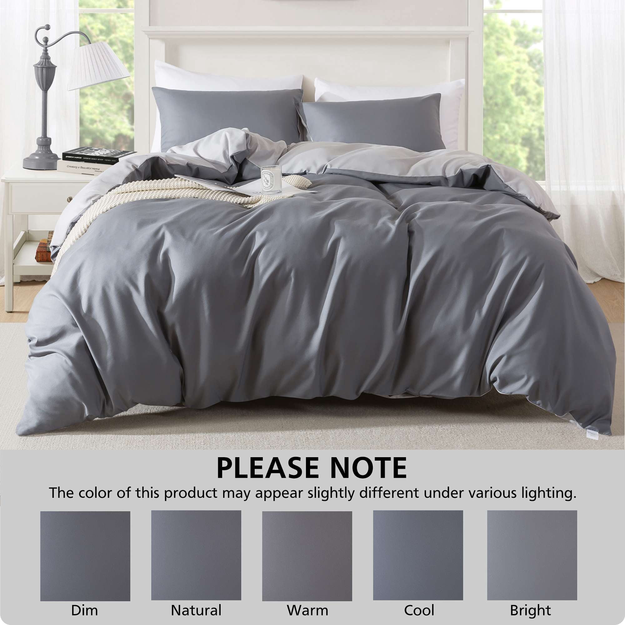 Mainstays King Duvet Cover Set, All-Season, 3-Piece, Grey