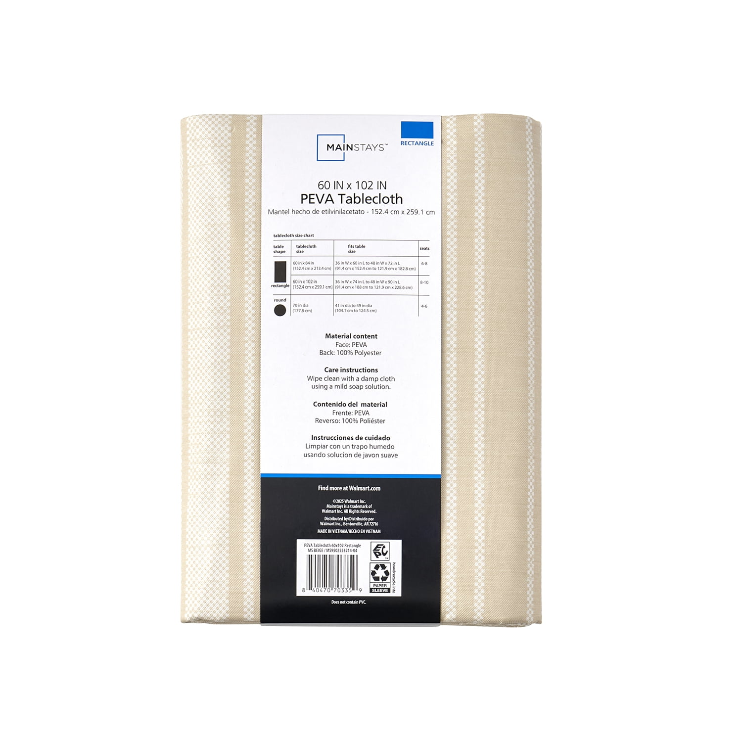 Mainstays PEVA Everyday, Indoor & Outdoor Tablecloth 60