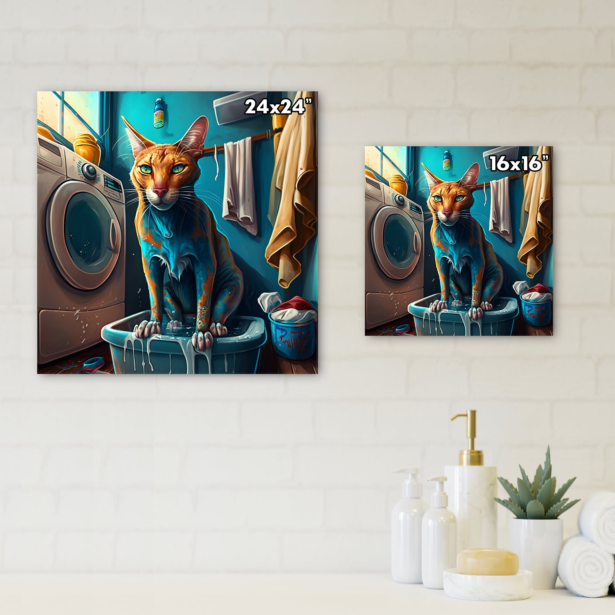 Designart Cat Doing Laundry Canvas Wall Art