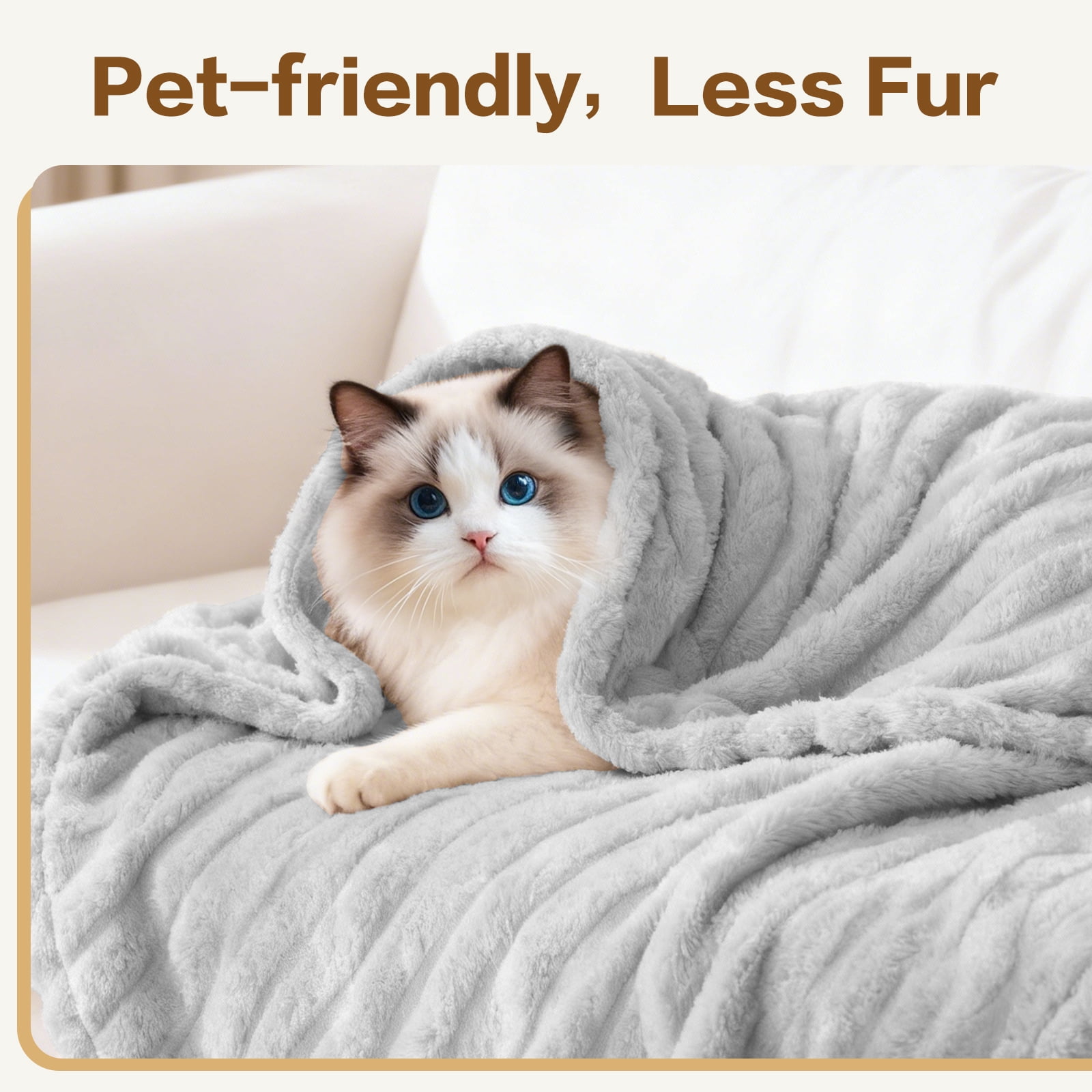 EMONIA Light Gray King Fleece Blanket for Bed, 320GSM Super Soft Cozy Blankets and Throws, Decorative Throw Blankets for Women Men Gifts, Throws with Stripes for Sofa Bed Decor, 108''x90''