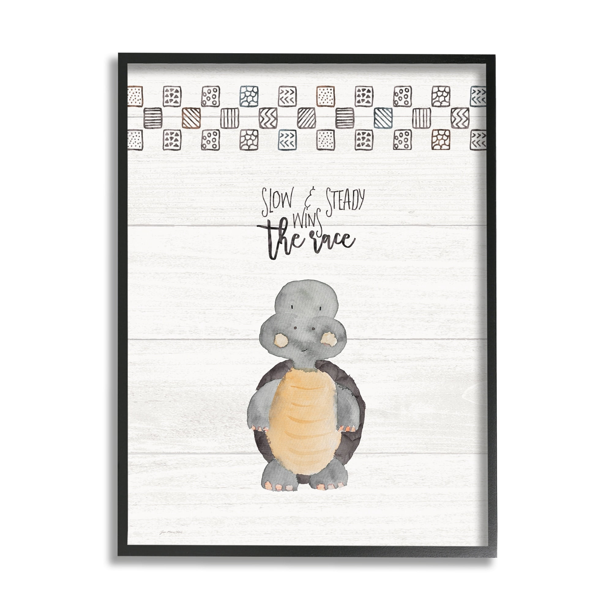 Stupell Industries Slow And Steady Wins Turtle Graphic Art White Framed Art Print Wall Art, 11x14, by Jo Moulton