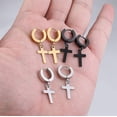 thumbnail image 3 of pares de pendientes con bisagras cruzadas para hombre, pendientes de aro con cruz de arce inoxidable para hombres y mujeres, plata, oro, negro, 3 of 5