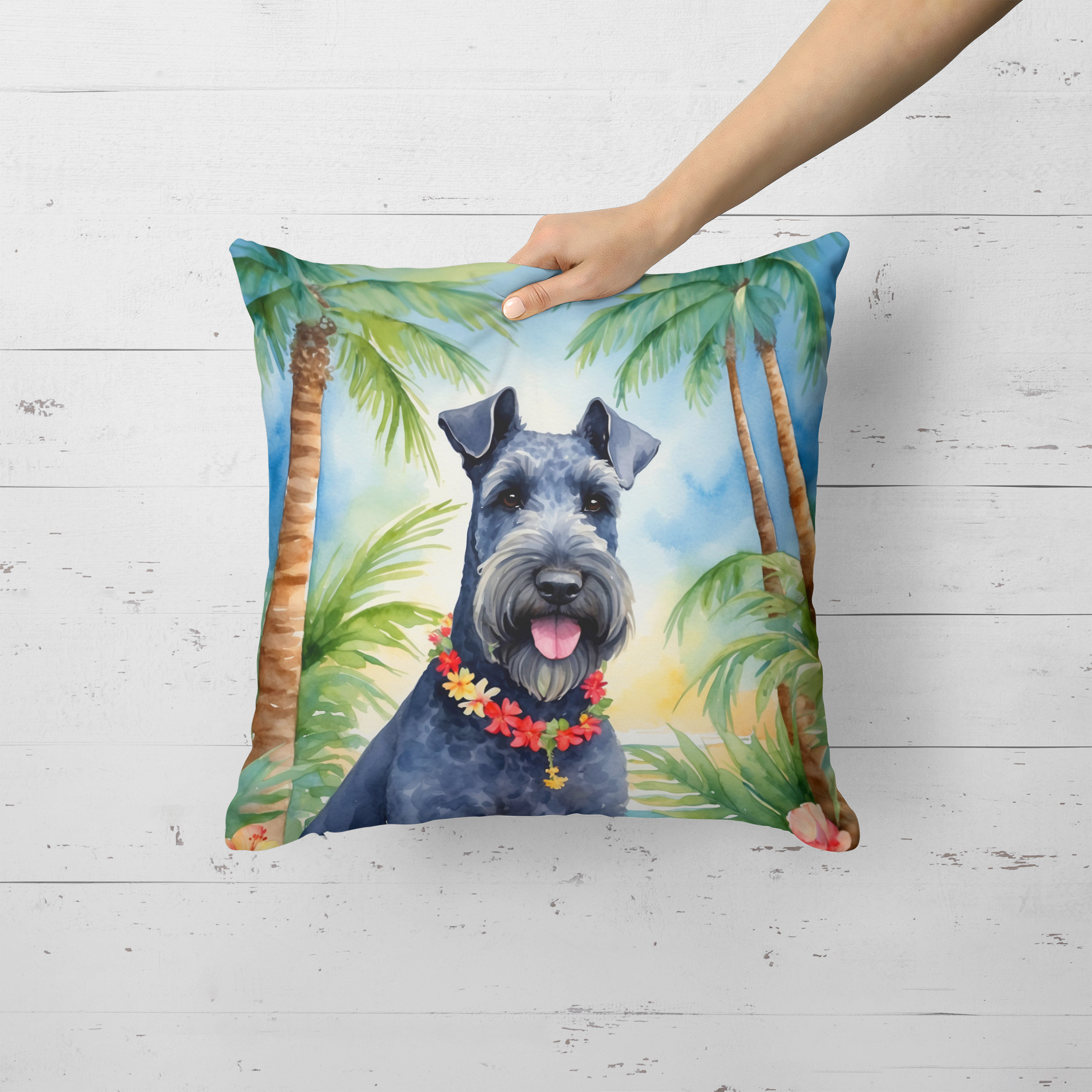 Kerry Blue Terrier Luau Throw Pillow 18 in x 18 in