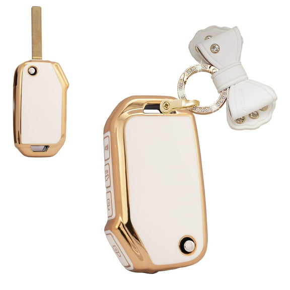 Golden-Edge Flip Key Fob Cover Fit for Kia Forte 2021 2022 Soul Sorento Sportage Telluride Cerato K5 Sports GT NIRO Keyless Key Case with Bling Keychain