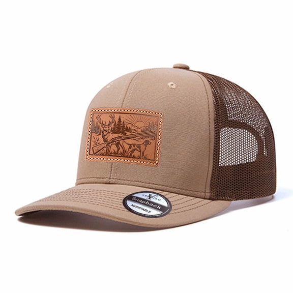 Vergiac Hunting Season Elk, Gun & Hunting Dog Leather Patch Mesh Trucker Hat, Men Breathable Adjustable Baseball Cap for Travel Outdoor Daily Outfits