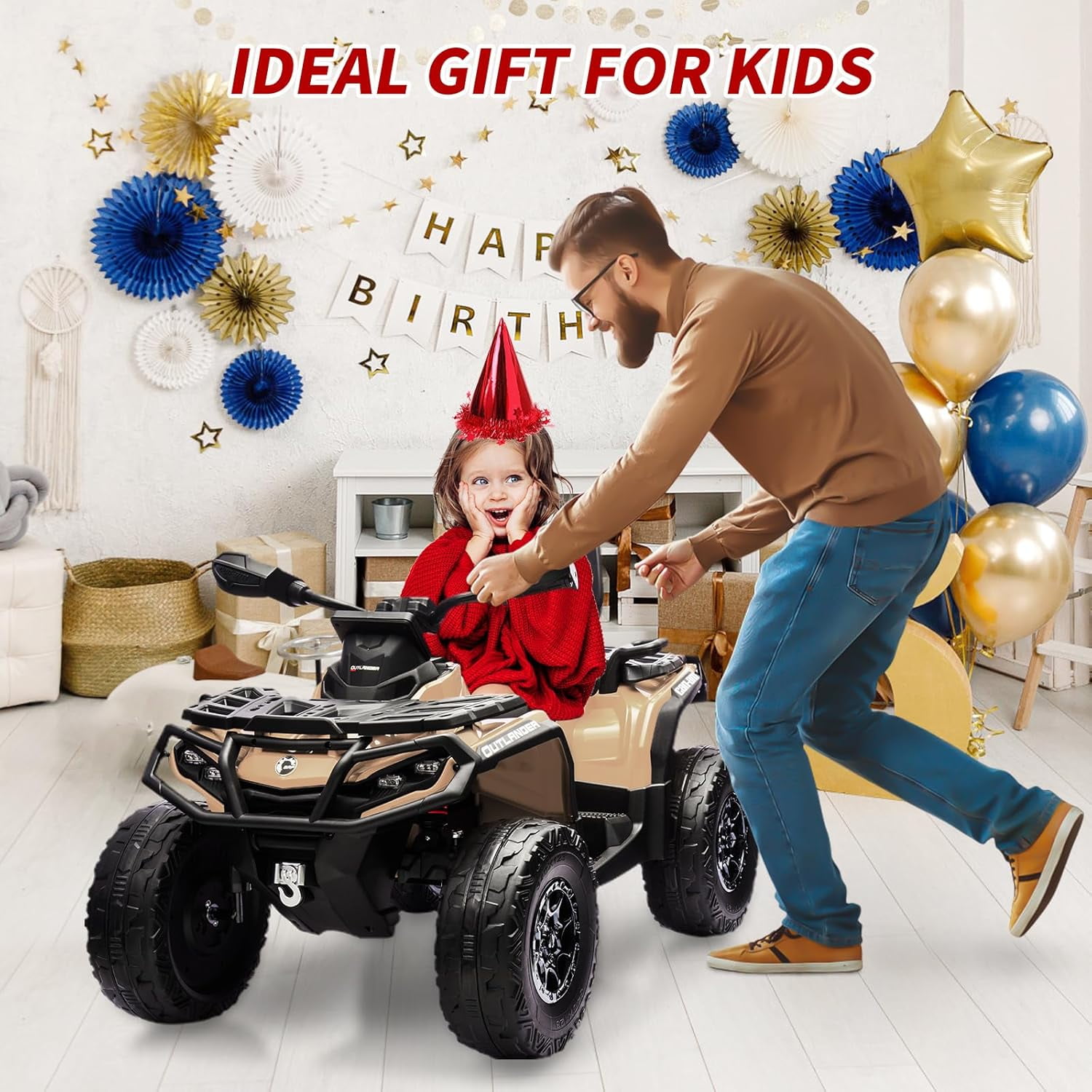 EastVita 2 Seater Ride On Car,24V Licensed Can-Am Electric ATV Car for Kids, 4 Wheeler Electric Toy Car with Bluetooth,Led,Leather Seaters,5 Mph Max Speed
