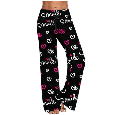 

Levmjia Women s Jeans Plus Size Pants Clearance Summer Women s Comfy Casual Pajama Floral Print Elastic Waist Lounge Wide Leg Pants Black
