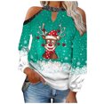 thumbnail image 1 of Mujeres otoño Navidad impreso linterna Sexy manga larga sin tirantes pulóver fuera del hombro blusa camiseta Tops Fridja FKASFK6061, 1 of 4