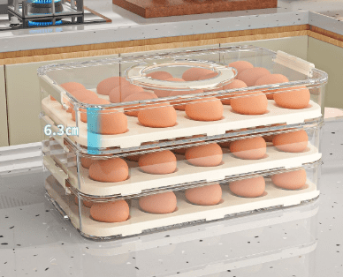 Dustproof Plastic Divided Storage Box for Refrigerator, Kitchen Food Grade Fresh Keeping Container with Handle, Egg Holder Organizer