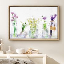 PixonSign Framed Canvas Print Wall Art Lavender Flower Variety with Vases Botanical Plants Watercolor Modern Art Glam Colorful Multicolor Pastel for Living Room, Bedroom, Office - 24"x36" Natural