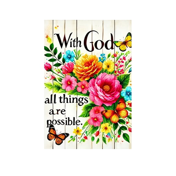 HOARBOEG 3Pcs Double Sided With God All Things Are Possible Garden Flag, Christian Religious Inspirational Quote Yard Decor, Outdoor Polyester Butterfly Flower Flag for Spring Summer Easter 12x18in