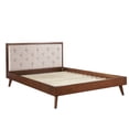 thumbnail image 2 of Linon Payson Platform Bed, Walnut Brown and Oatmeal Fabric, Queen, 2 of 8