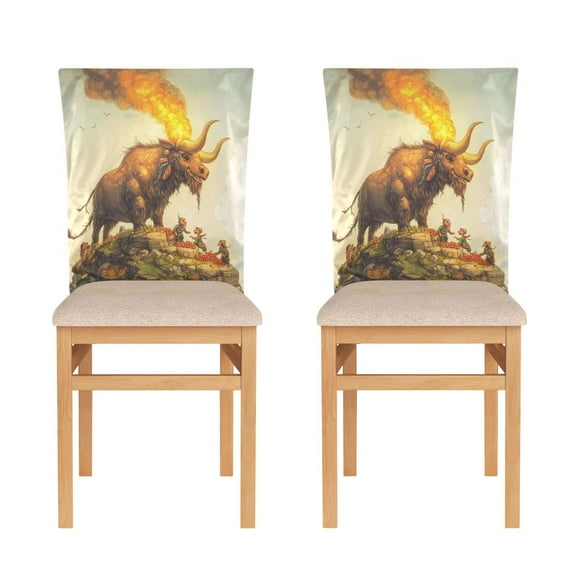 WOBOGO Great Fire Cow Pattern Dining Room Chair Covers 2 Pieces Super Fit Elastic Fiber Removable Washable Protective Cover