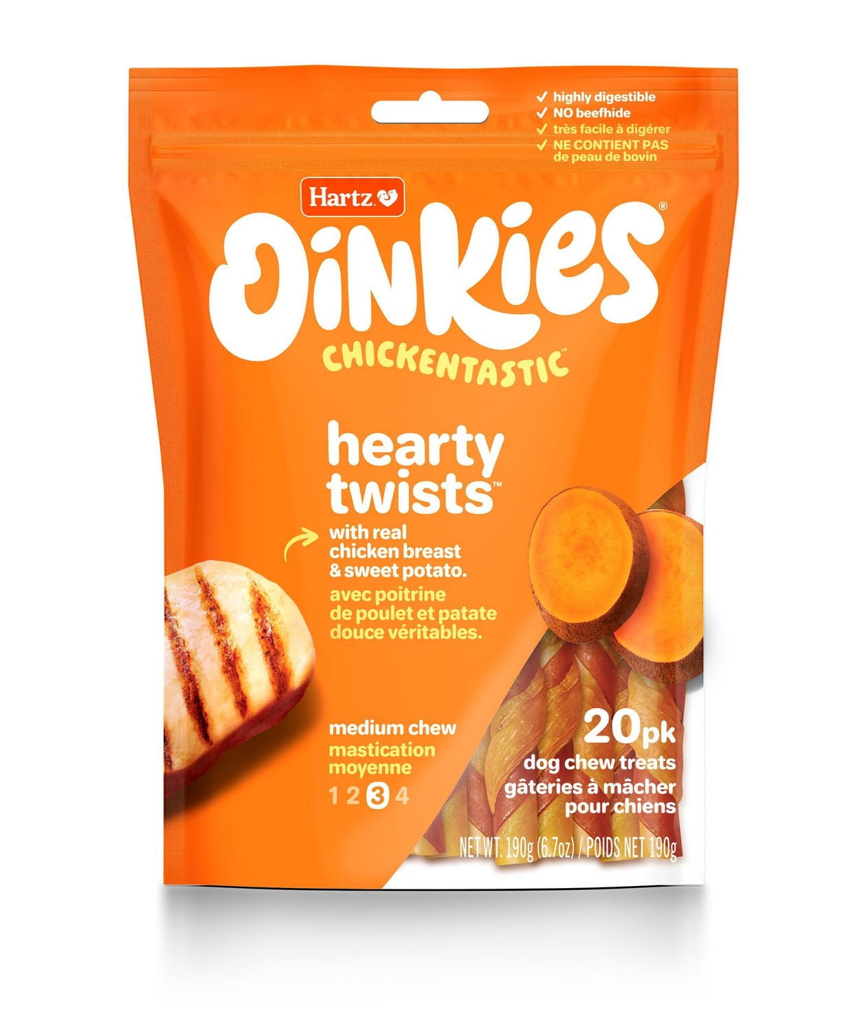 Oinkies Chickentastic Hearty Twists 20pk, Chicken, Sweet Potato