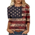 thumbnail image 3 of Conairie 4th of July T Shirt Women Crew Neck Loose 3/4 Sleeve Patriotic Shirts With Flag Stars Stripes Holiday Commemorative Tops Red M, 3 of 6
