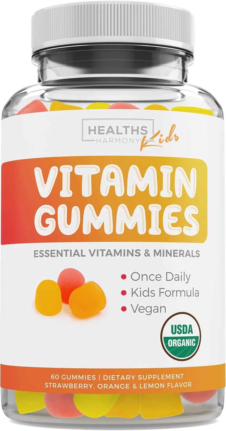 Healths Harmony Kids Multivitamin Gummies - Organic Immune Support - Vitamin C, D, B, A, Zinc - 60 Gummies