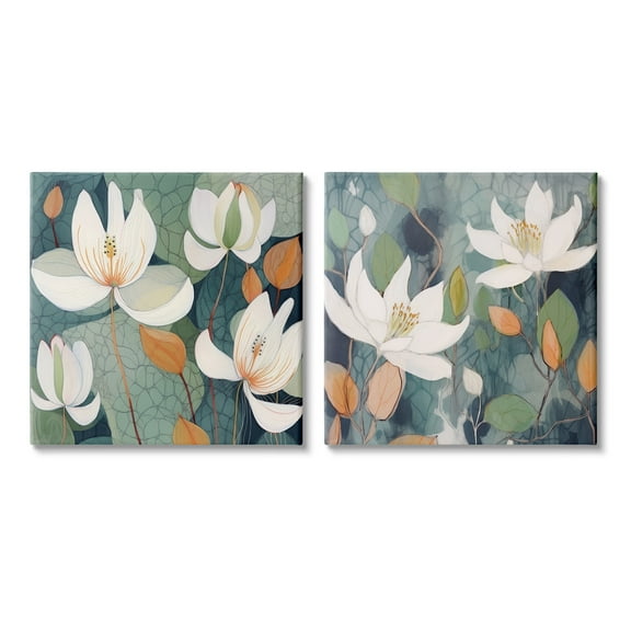 Stupell Industries Patterned Iris Blooms Botanical & Floral Painting Gallery Wrapped Canvas Art Print Wall Art, 17 x 17, Set of 2