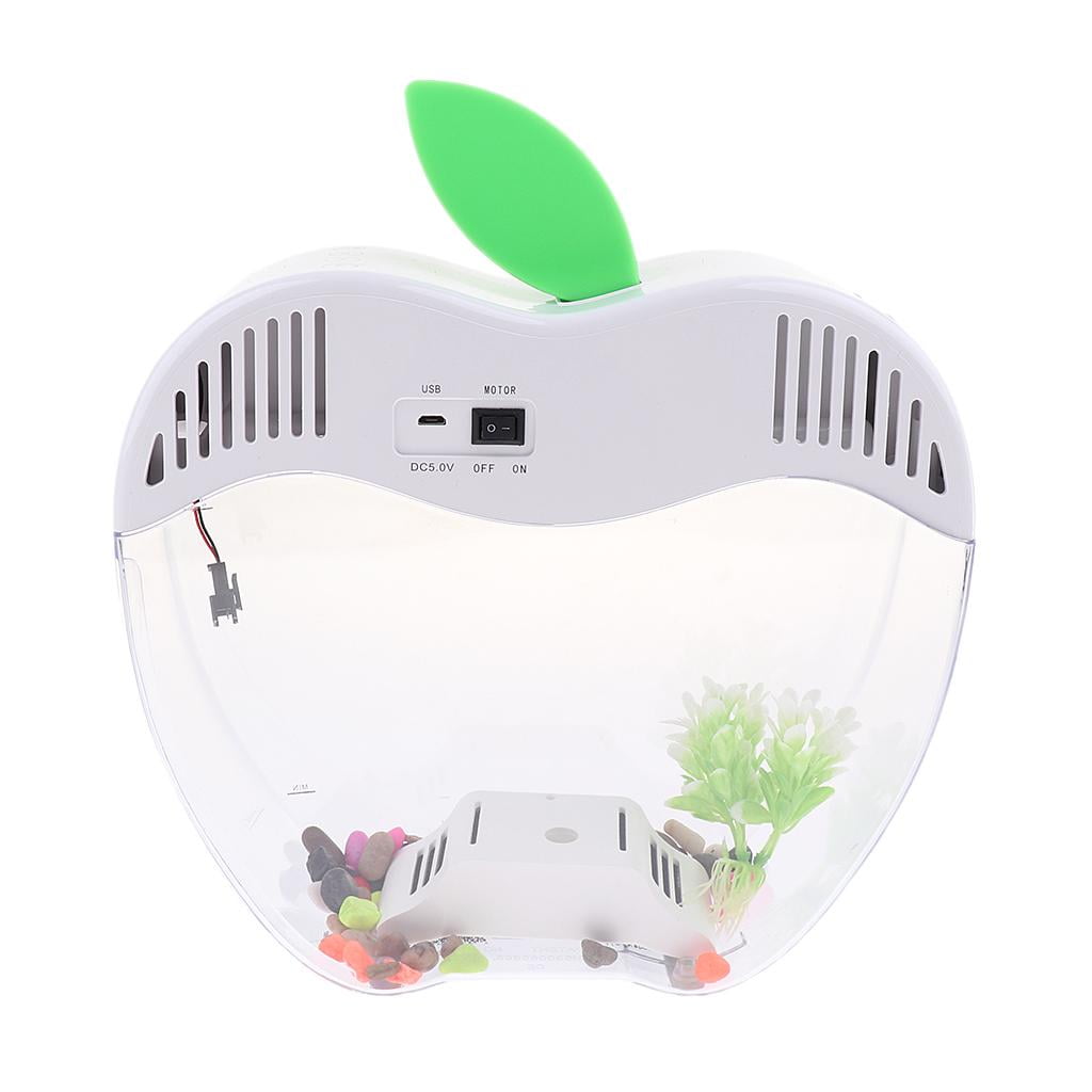 EHJRE Home Office Creative Decoration USB Charge Mini Fish Tank Desk Transparent Aquarium Tank With LED Clock, Decorative Pebbles, And Artificial Plant