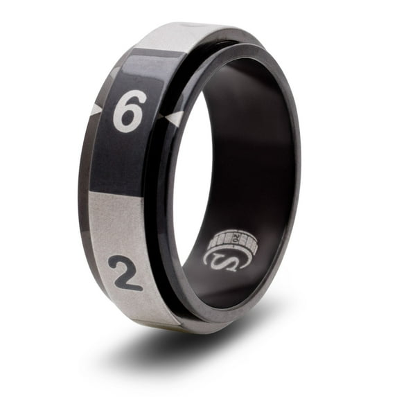 CritSuccess d6 Dice Ring with 6 Sided Die Spinner (Size 10 - Stainless Steel - Black)