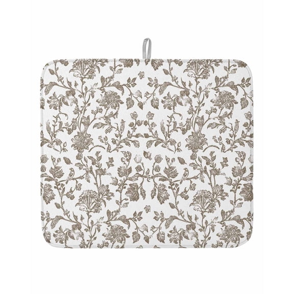 Vintage Brown Floral Dish Drying Mat 16x18 inch Farmhouse Flower Pastoral Style Super Absorbent Microfiber Dish Drying Pad for Kitchen Countertops Sink Dish Drainer Racks Coffee Bar Mats 1 Pack