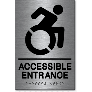 

ACCESSIBLE ENTRANCE Speedy Wheelchair Sign - NY/CT-Steel / Black (3 Units)