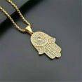 thumbnail image 5 of Hip Hop Turkish Evil Eye Hamsa Hand of Fatima Pendant 14K Yellow Gold Chain Iced Out Tennis Necklace Hip Hop Jewelry, 5 of 6