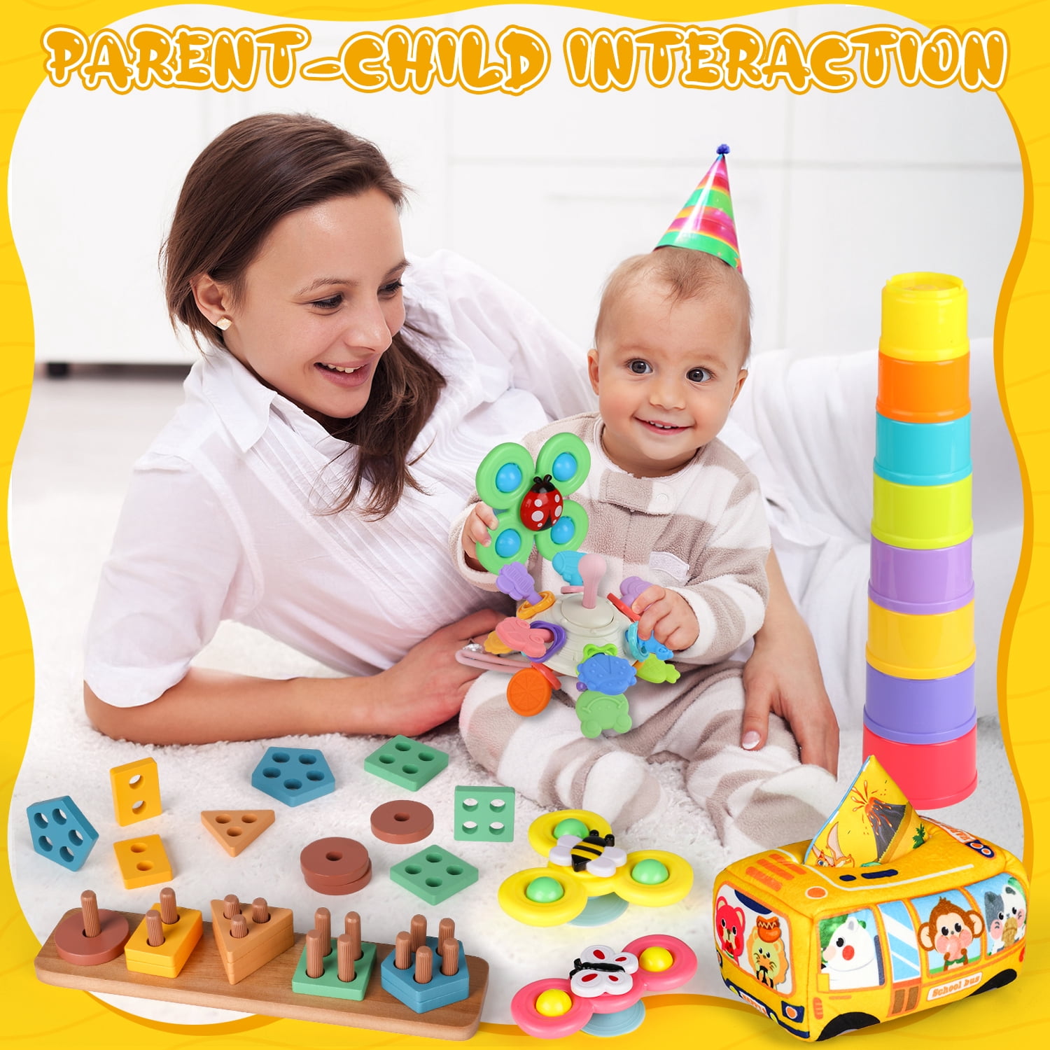 Flooyes 5-in-1 Montessori Toys Set, Early Education Toy For Kid Age 6-12 Months with Stacking Toys