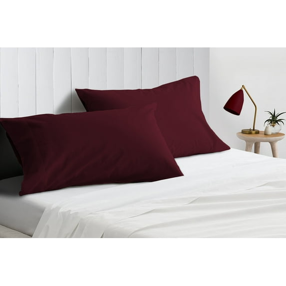 Egyptian Cotton Queen Size Pillow Covers Solid 600 TC Sateen Soft And Smooth Cotton Comfortable Bed Pillow Cover (Set of 2, Wine)