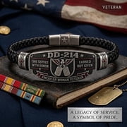 DD-214 American Woman Veteran Bracelet,Earned Not Given Black Woven Bangle with Vintage American Eagle Patriotic Design,Honor Gift for Female Veterans Service Members Military Women (B,1PC)
