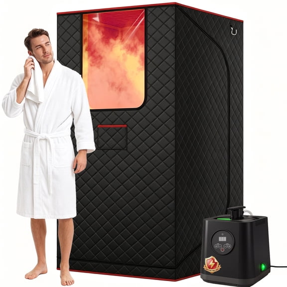 Patiosunny Portable Sauna Box for Home, Personal SPA Steam Sauna with 3L/1200W Steamer, XL Foldable and Remote Control, 99-Min Timer & 15 Power Levels, Black