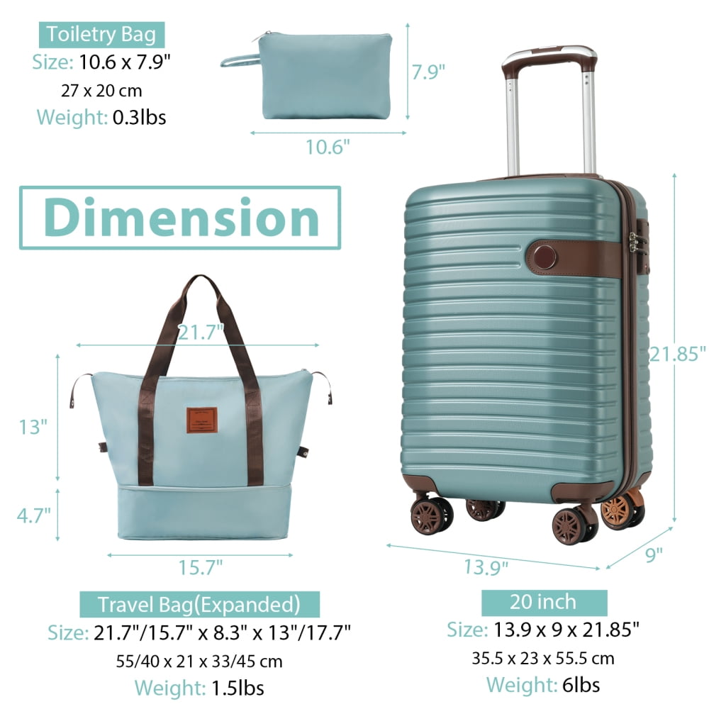 Tcbosik Suitcase Set, 3 Piece Carry On Hardside Luggage with TSA Lock and Spinner Wheels (20 inch, Blue)