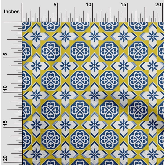 oneOone Viscose Chiffon Yellow Fabric Floral & Tiles Moroccan Sewing Craft Projects Fabric Prints By Yard 42 Inch Wide