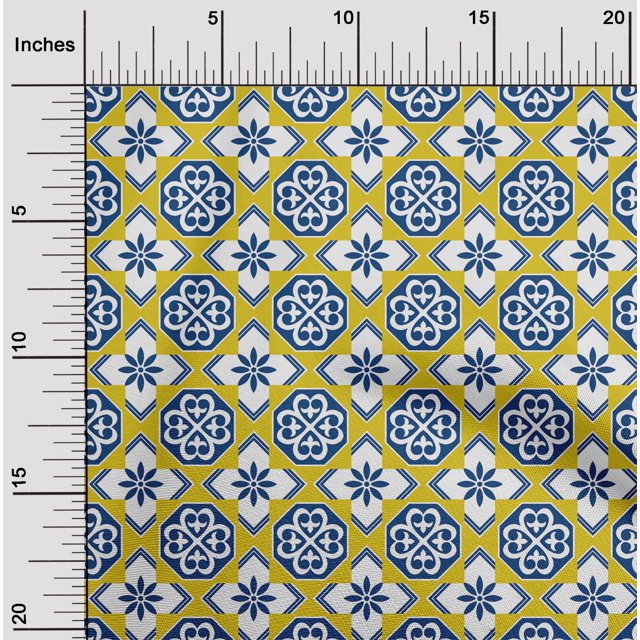 oneOone Silk Tabby Yellow Fabric Floral & Tiles Moroccan Sewing Craft Projects Fabric Prints By Meter 42 Inch Wide
