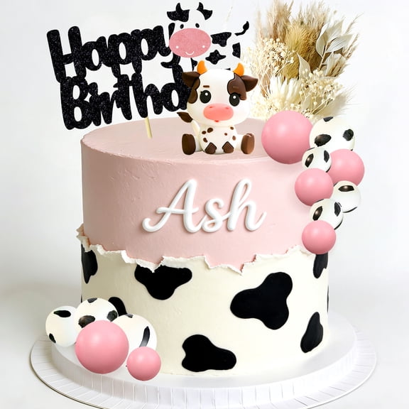 Cow Themed Birthday Cake Decorations Set - Cute Farm Party Supplies for Birthday Celebrations