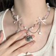 thumbnail image 2 of Sanrio-collar de cuentas con lazo de Hello Kitty para mujer, cadena de clavícula con borla de estrella Y2k, corazón de niña linda, regalo de joyería con dijes elegantes, 2 of 3