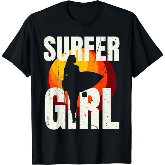 Surfer Girl Cool Surfing Vintage Surf Summer Vacation T-Shirt Black Small