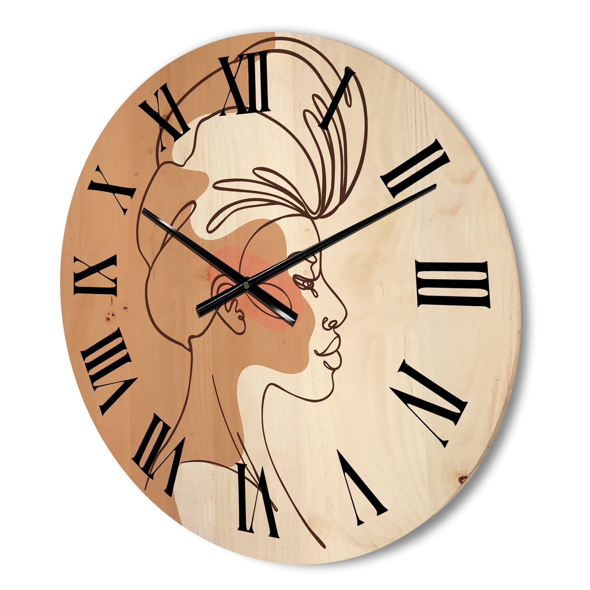 Designart 'One Line Portrait of Afro American Woman II' Modern Wood Wall Clock