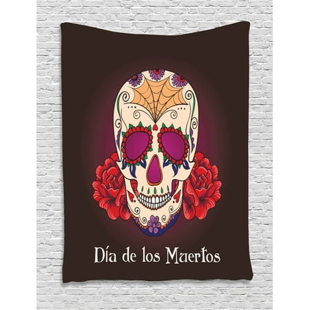 Day Of The Dead Tapestry Dia De Los Muertos Quote Spanish Skull Dead Head Skeleton Vivid Print Wall Hanging For Bedroom Living Room Dorm Decor Plum