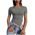 thumbnail image 2 of Wiyuqeen Women's Slimming Crop Tops Basic Solid Color Crewneck Short Sleeve T-Shirts Soft Trendy Asymmetrical Hem Blouses Summer Going Out Tees, 2 of 6