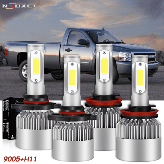 NSDXCT 9005 H11 LED Headlight Bulbs Hi/Lo Beam Combo for 2007-2014 Chevy Silverado 1500 6000K White