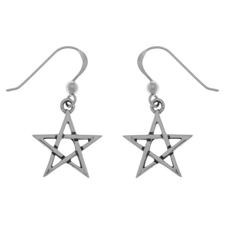 Jewelry Trends Five Point Star Pentagram Sterling Silver Dangle Earrings