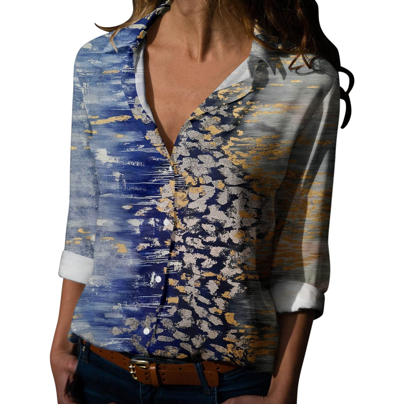 Blouses For Women Spring Summer Printed Long Sleeve V Neck Shirt Top Blouse  - Walmart.com