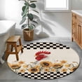 thumbnail image 3 of Round Rug 4Ft Washable Non-Slip, Sunflowers Rooster Circle Area Rugs for Living Room Bedroom, Farmhouse Vintage Beige Burlap Plaid Indoor Floor Mats Carpet Runner for Home Decor Aesthetic, 3 of 8