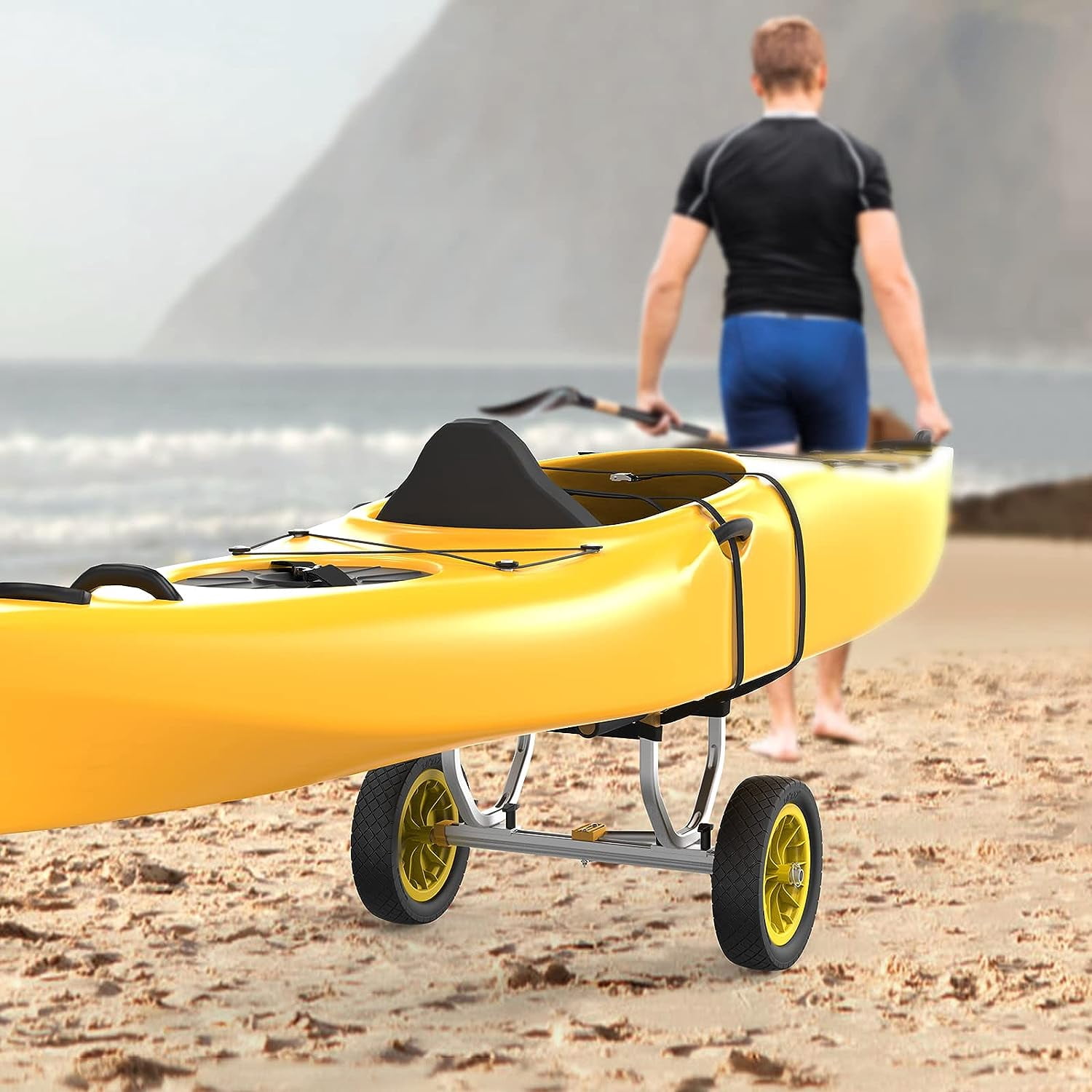 Bonnlo Heavy Duty Universal Kayak Trailer Adjustable Width 6.3"-18.7" Canoe Cart