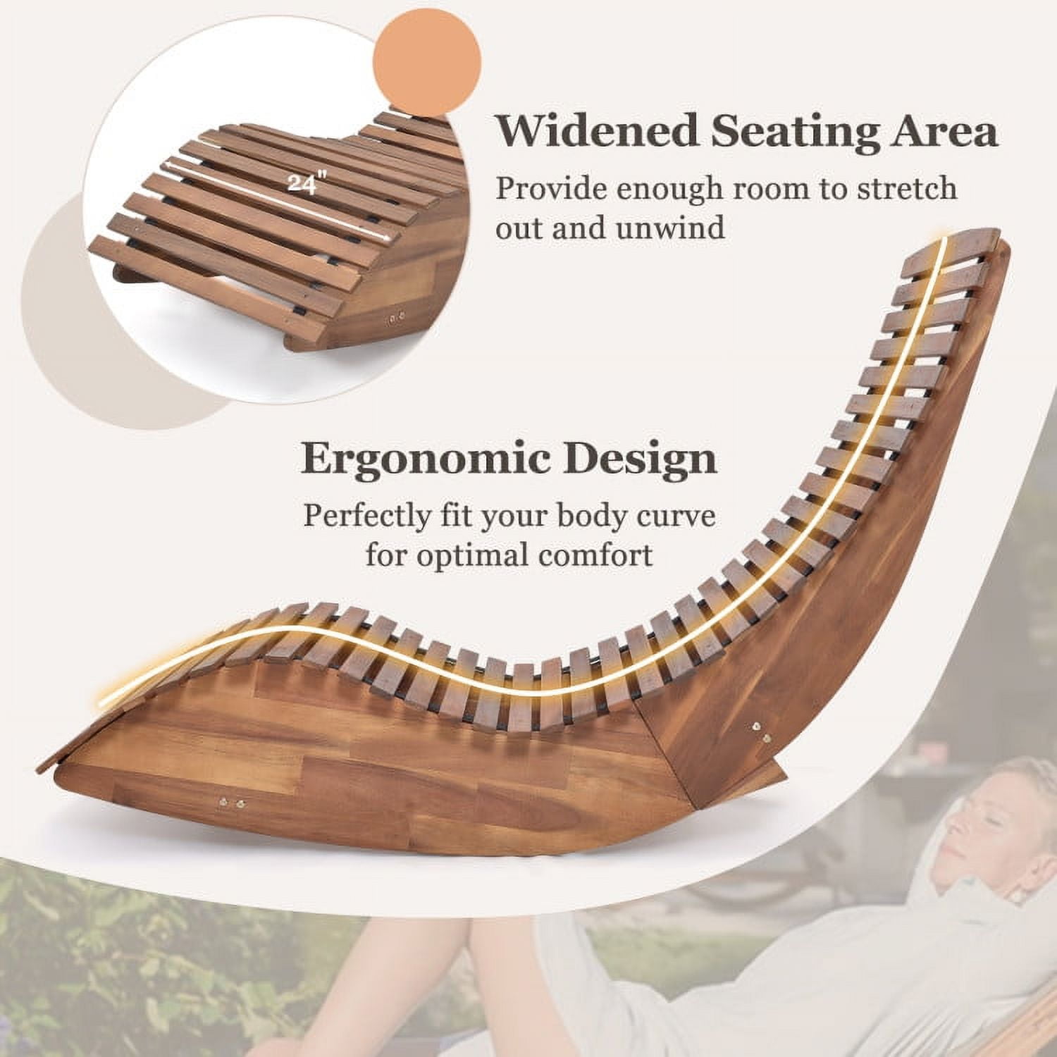 Aimee Lii Outdoor Wooden Rocker for Lawn, Porch, Backyard, Comfortable
