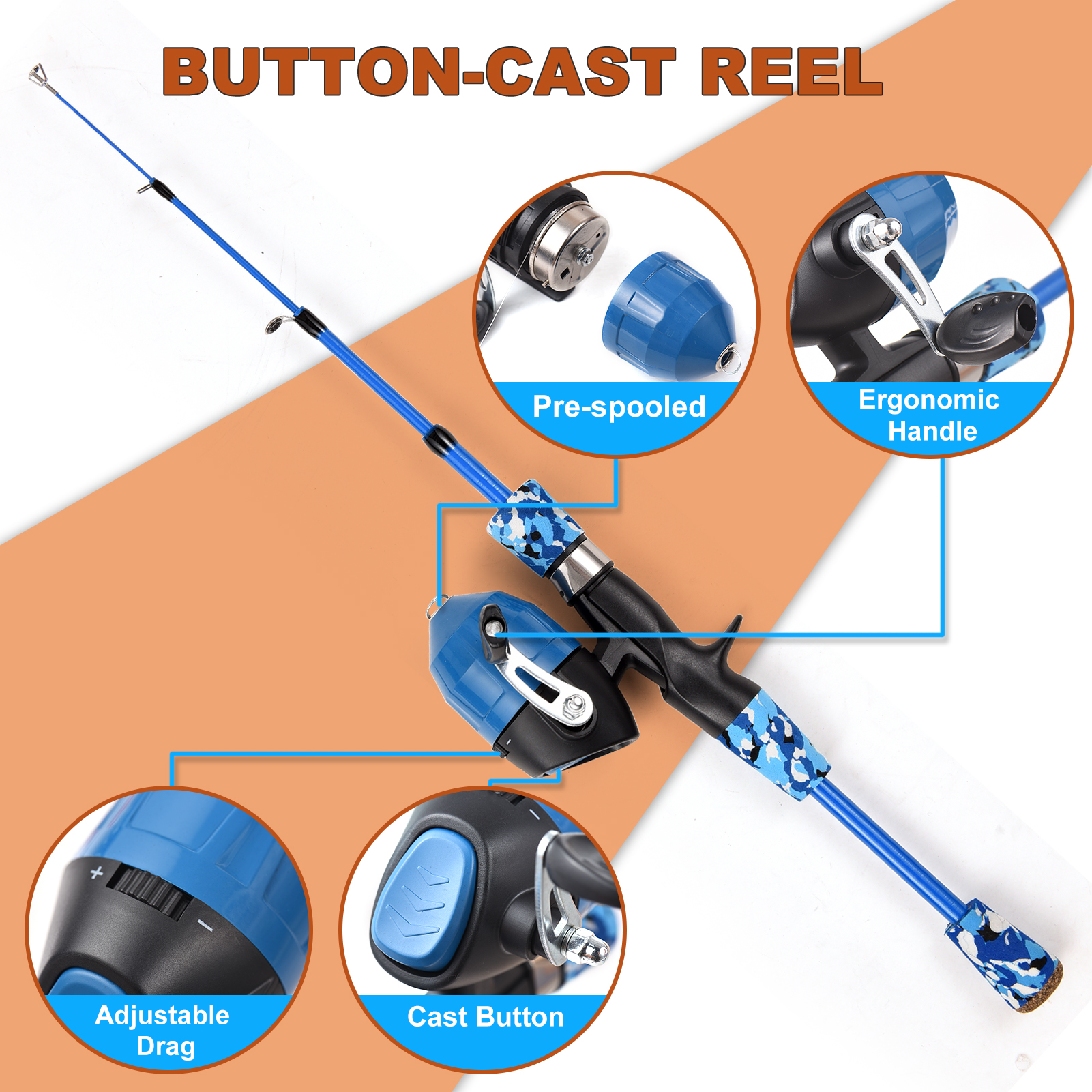 Eccomum Kids Fishing Pole with Spincast Reel Telescopic Fishing Rod Combo Full Kits for Boys, Girls, and Adults