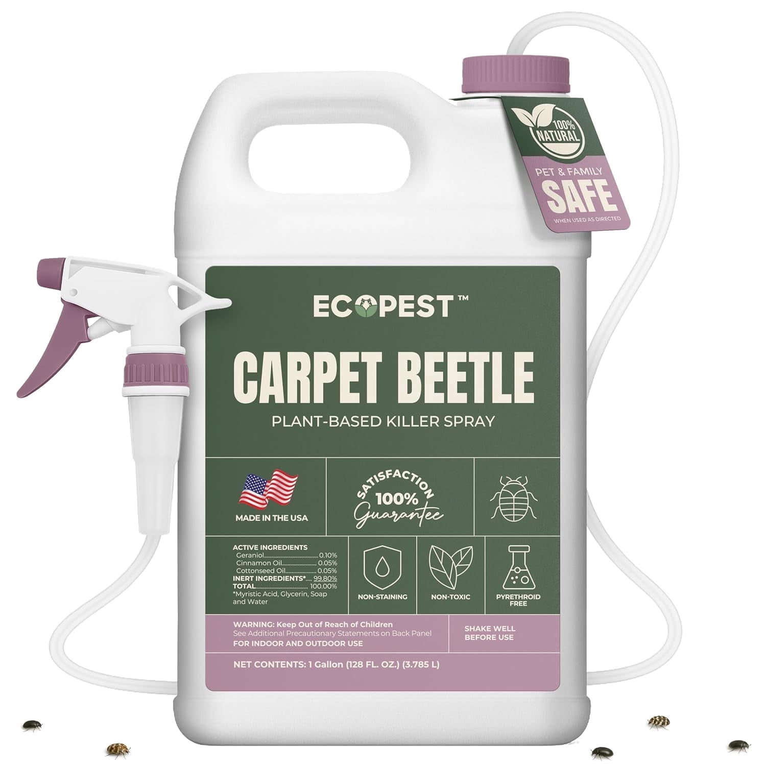 Carpet Beetle Spray – Natural, Plant-Based Killer for Carpet Beetles, Eggs & Nymphs | Fabric & Furniture-Safe Home Treatment for Indoor Use | Child & Pet Safe, Low Odor, Eco-Friendly | 1 Gallon