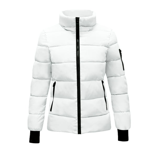 LEBONYARD Women's Trendy Stand Up Collar Solid Color Long Sleeve Warm Puffer Jacket Casual Loose Fitting Pocket Ladies Winter Outerwear Padded Jacket