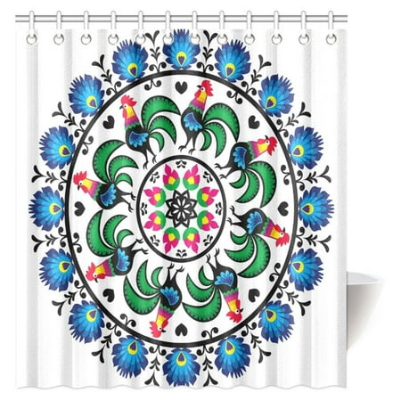 Round Bathroom Windows MYPOP Circle with Roosters Mandala Round Shape National Central Europe Symbol Mosaic Art Fabric Bathroom Shower Curtain 66 X 72 Inches ()