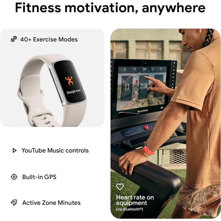 Fitbit, Fitness Tracker Smartwatch, Charge 6, Porcelain/Silver